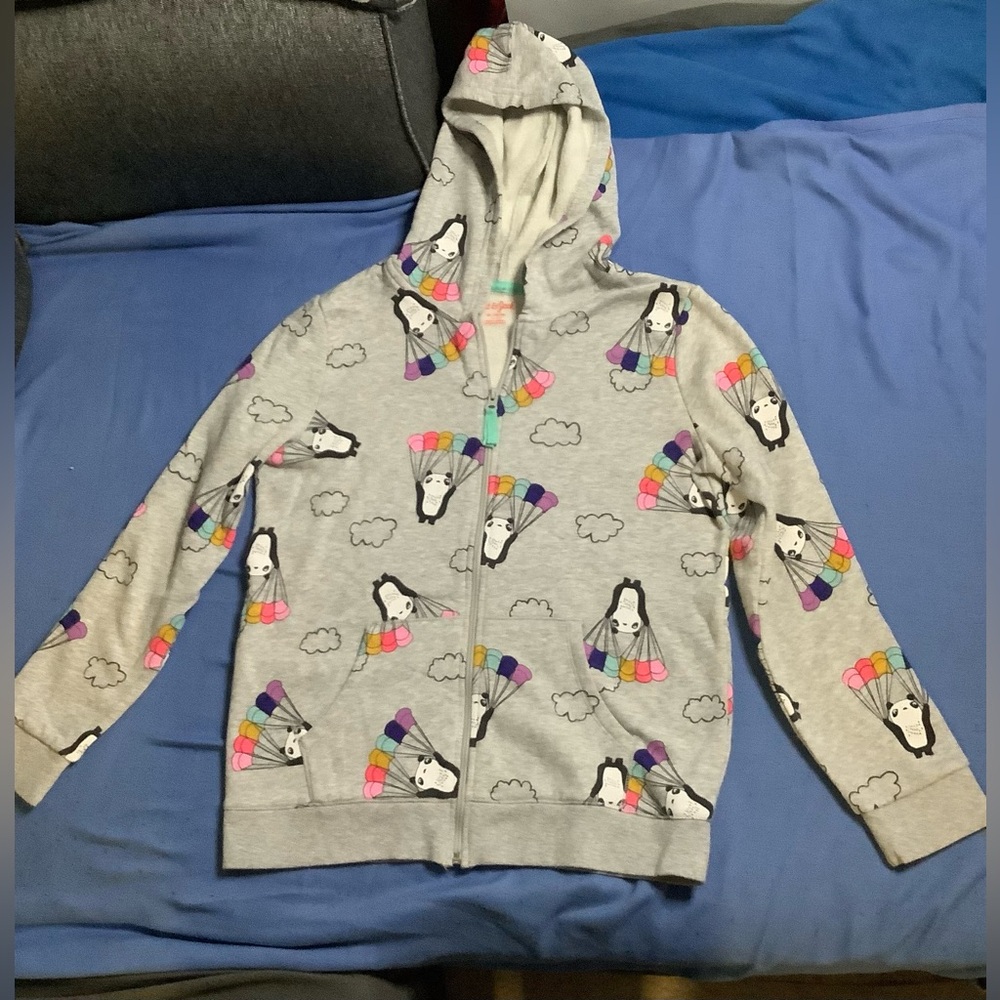 Cat & Jack Parachuting Panda Girls’ Zip-Up Fleece Hoodie, XL (14/16) Worn Once